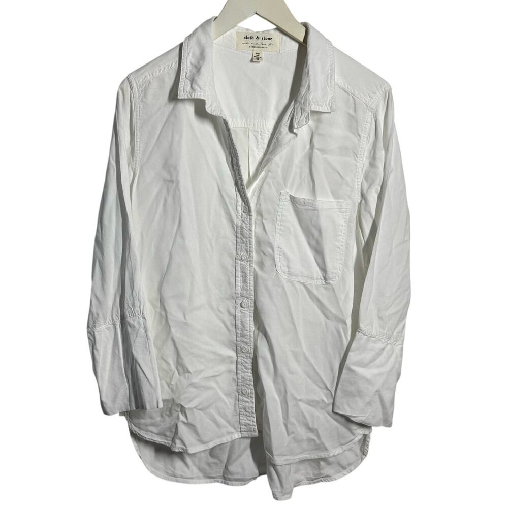 Cloth & Stone Anthropologie Top Women M White Button Up Tencel Preppy Old Money
